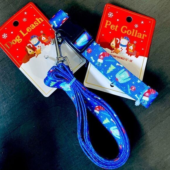 NWT Dog Christmas Pet Collar & Leash Walking Set - Picture 1 of 2